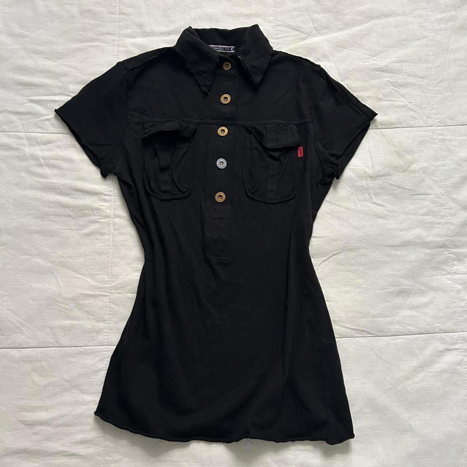 Y2k Jungle Cat Black Polo With Mixed Button Details And Fitted Silo